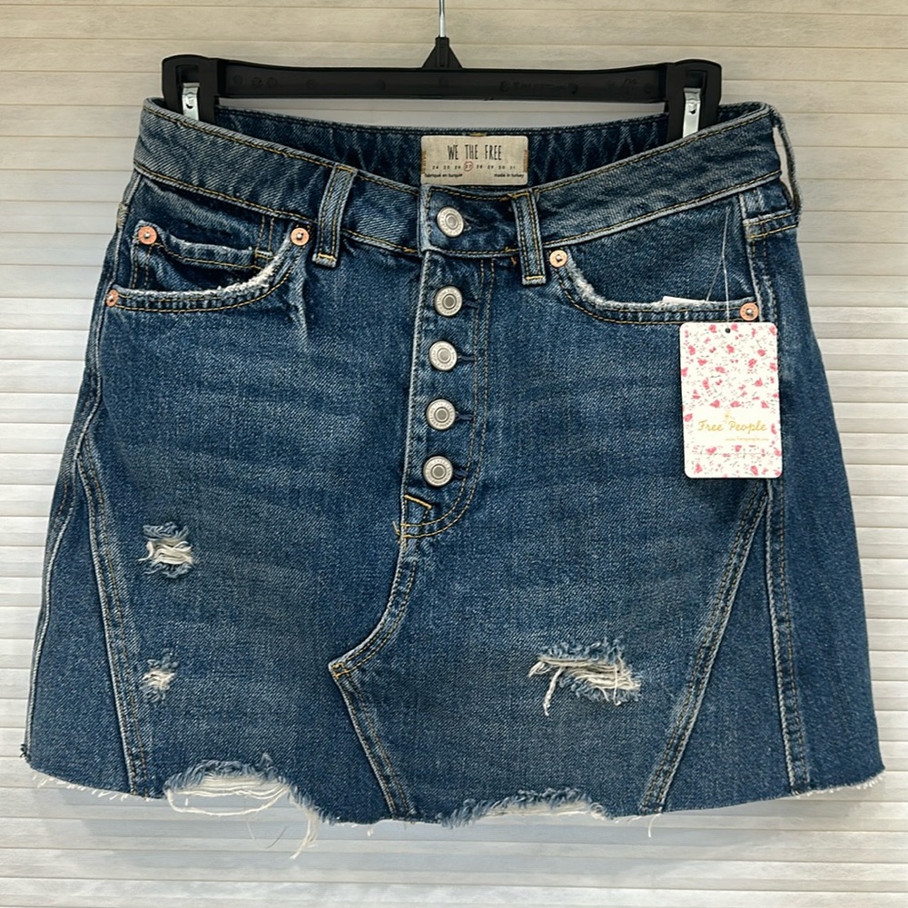 NWT- Free People - We the Free Harvey Distressed Denim Jean Skirt - Size 27